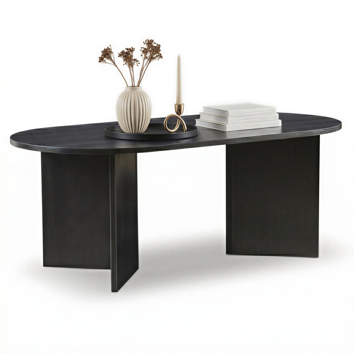 ACAZA Salontafel - Luxe Salontafel Ovaal - Zwart - 100 x 50 x 37,5 cm (L x B x H) - Hout - Koffietafel - Salontafel Industrieel - Salontafel Zwart- Salontafel Afgerond