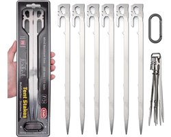 6 Pcs Heavy Duty Tent Pegs - 28cm Stainless Steel Camping Tent Pegs - Multi-Purpose Ground Posts met Haak en Gat voor Buitenreizen - Hiking - Tuinieren - Geschikt voor Zware Grond en Rotsachtig Terrein