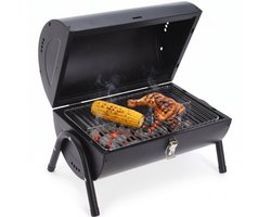 Cheqo® Houtskoolbarbecue - Barbecue Tafelmodel - BBQ Tafelmodel - Tafelbarbecue - Compacte Houtskool Grill - Kolen Barbecue - Draagbaar - voor Camping - Balkon - Picknick - Park en Strand - Cilindervorm - Deksel - Mat Zwart - Mini BBQ