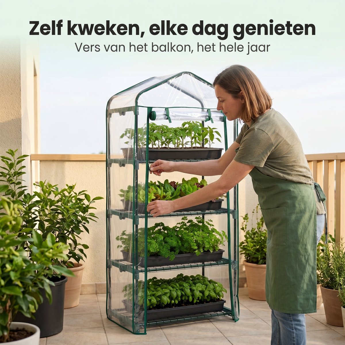 Cheqo® Broeikas - Kweekkas - Mini Kweekkas voor Balkon en Tuin - Tuinkas - Foliekas - Plantenkas - Miniserre - Serre - Tomatenkas - Moestuin - Kweekhuis - 4 Verdiepingen - Groente Kweken - Weerbestendig - Compacte Kas voor Terras en Balkon – foto 5