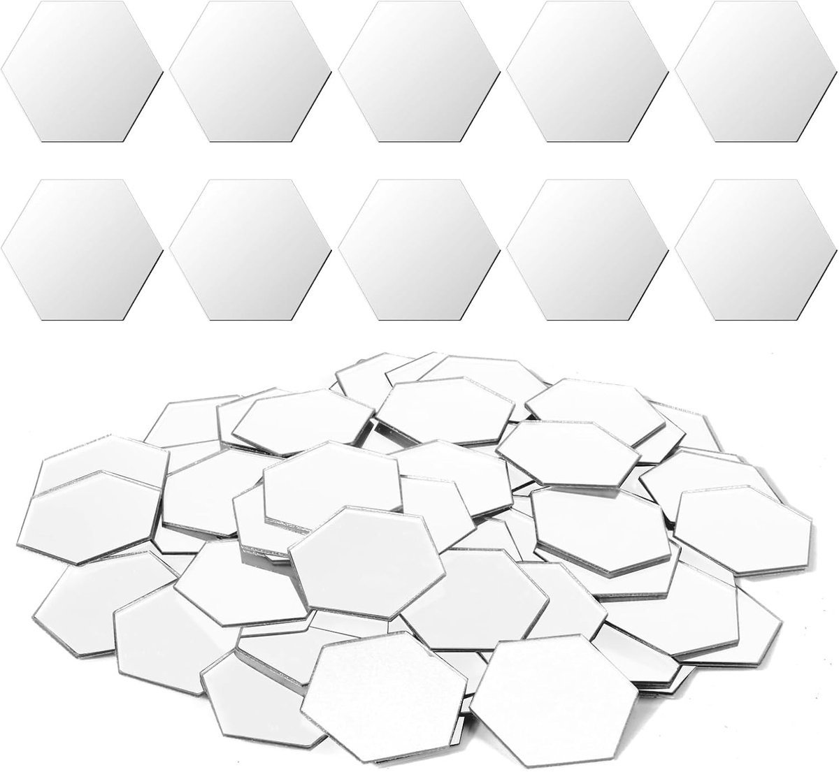 Pack van 144 Frameless Wandspiegel - 46 x 40 mm - Hexagonale Stickers - Acryl Spiegel - Vierkante Zelfklevende Tegels - Zelfklevend voor Thuis - Wanddecoratie - Interieurdesign