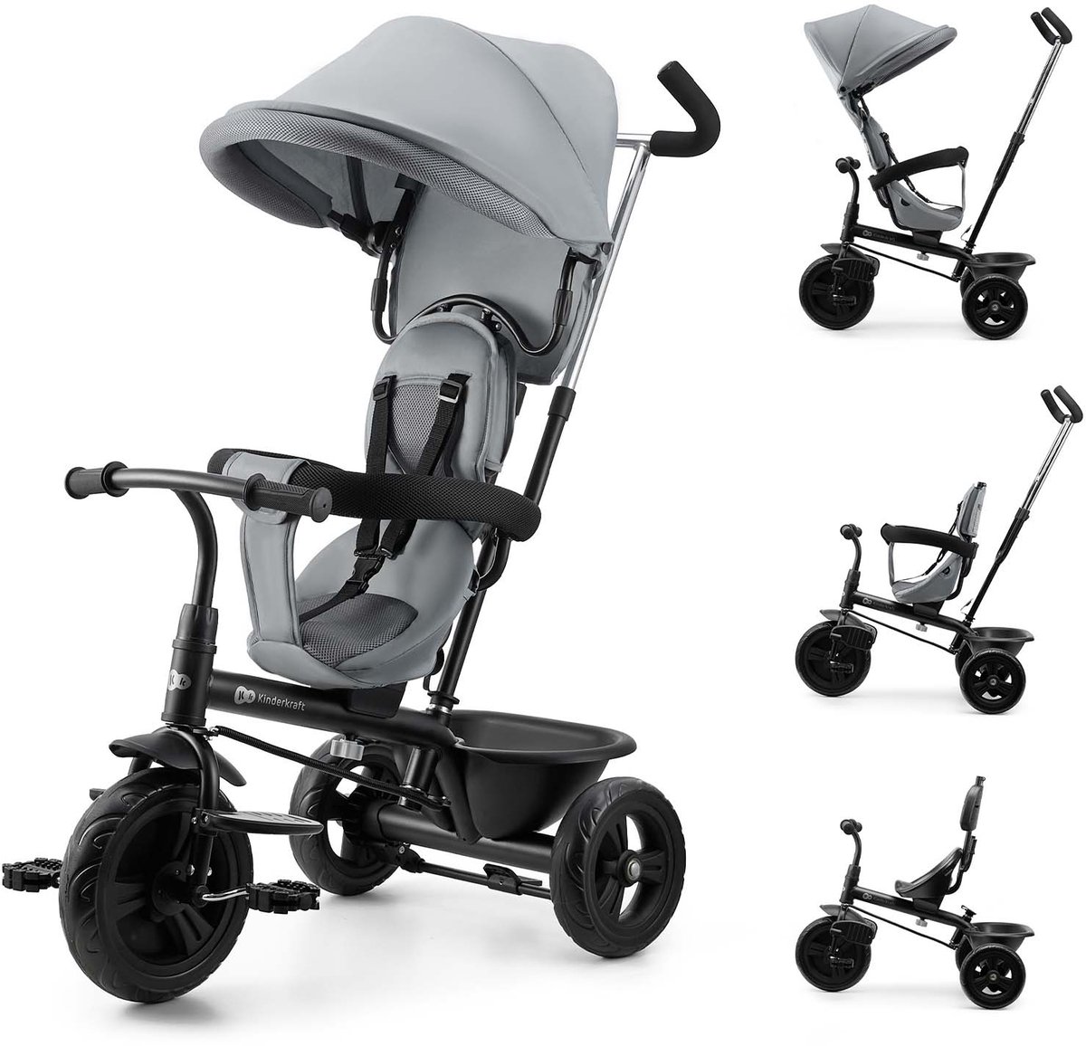 Kinderkraft FREEWAY 2 - kinderdriewieler - AIR COMFORT SYSTEM - openklapbare bumper - 3-puntsgordel - Grijs