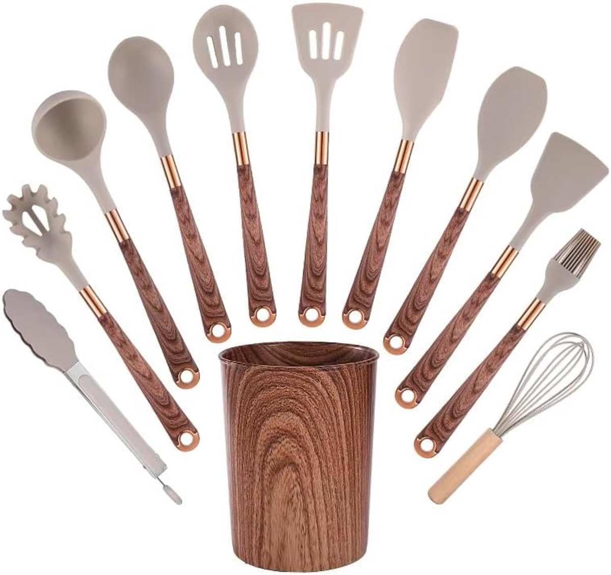 Set van 12 stuks - Premium Silicone Keukengerei Set - met lichte luxe bureaubladhouder