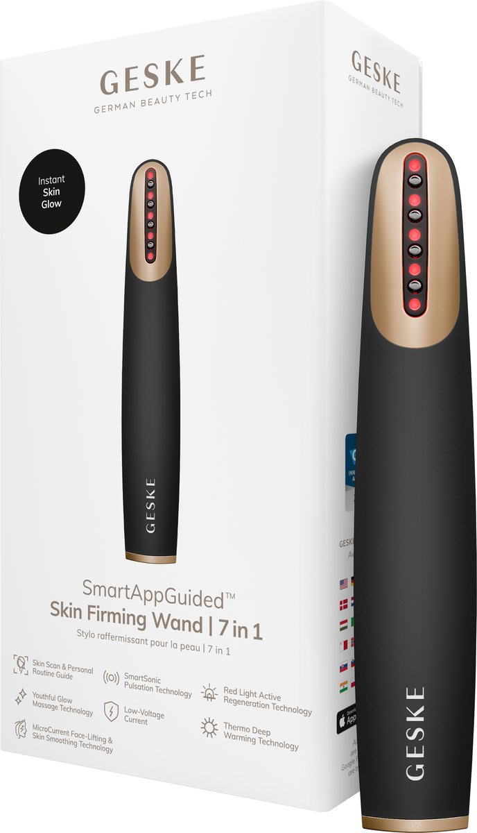 GESKE Skin Firming Wand | 7 in 1 | Anti-aging | MicroCurrent Facelift | Huidverzorging | Rimpels verwijderen voor een stevige huid | Gezichtsversteviger | Rode LED Light Technology