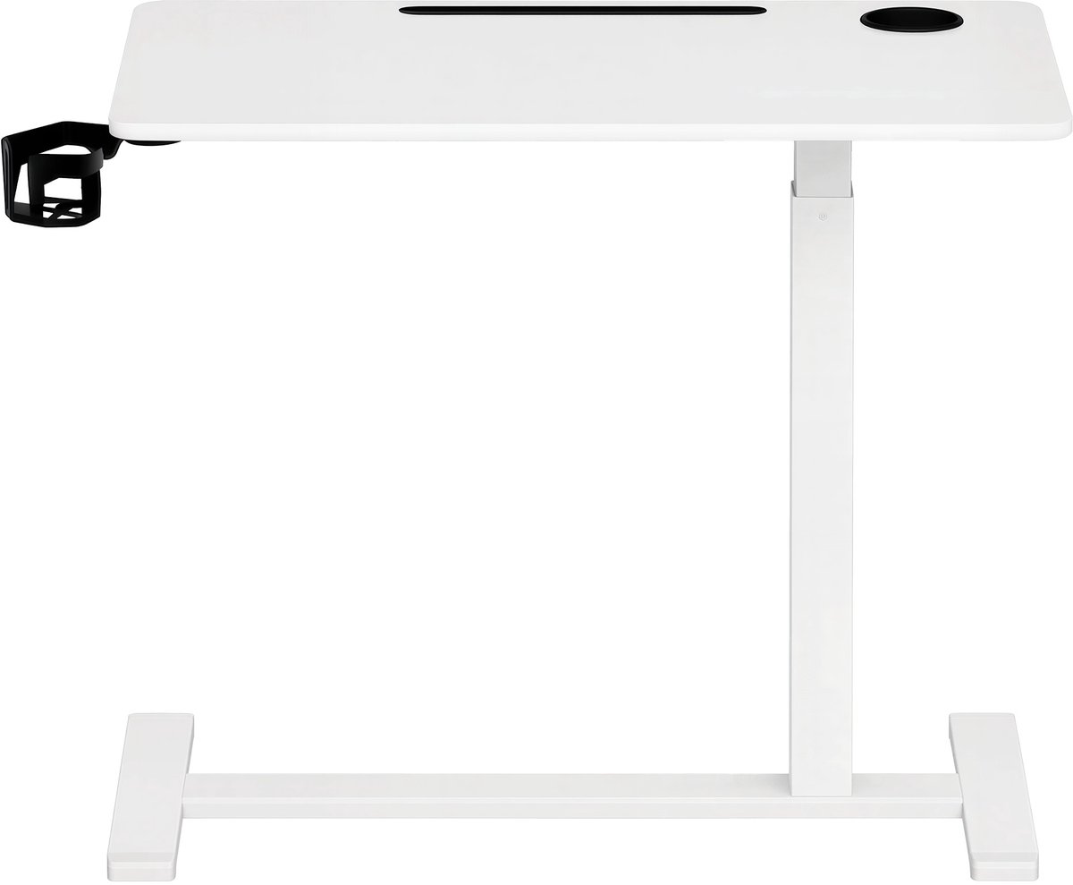Vasagle Zit Sta Bureau - Elektrisch - Met Wielen - 2 Bekerhouders - Gleuf voor Telefoon of Tablet Wit