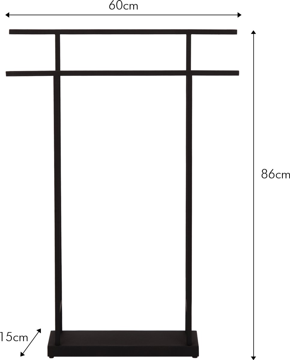 Atmooz Pia handdoekenrek – 60 × 15 × H86 cm – zwart metalen handdoekrek – modern handdoekenrek badkamer – minimalistische handdoekhouder vrijstaand – stijlvolle badkameraccessoire