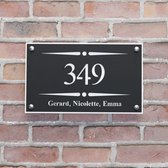 Naambordje voordeur - Huisnummerbord - Rechthoek stip streep - 30x18 - zwart/wit - RVS afstandshouders