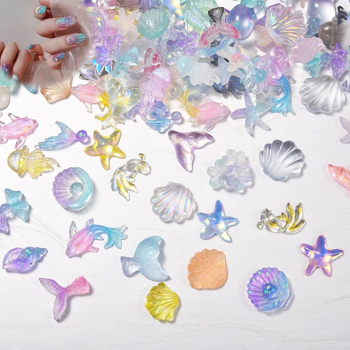 50 Stuks Ocean Series Nagelornamenten, 3D Hars Nagelaccessoires voor Acrylnagels, Schelpen, Sterren en Decoraties voor Zomerse Nagelkunst
