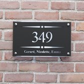 Naambordje voordeur - Huisnummerbord - Rechthoek stip streep - 30x18 - zwart/zilver - RVS afstandshouders