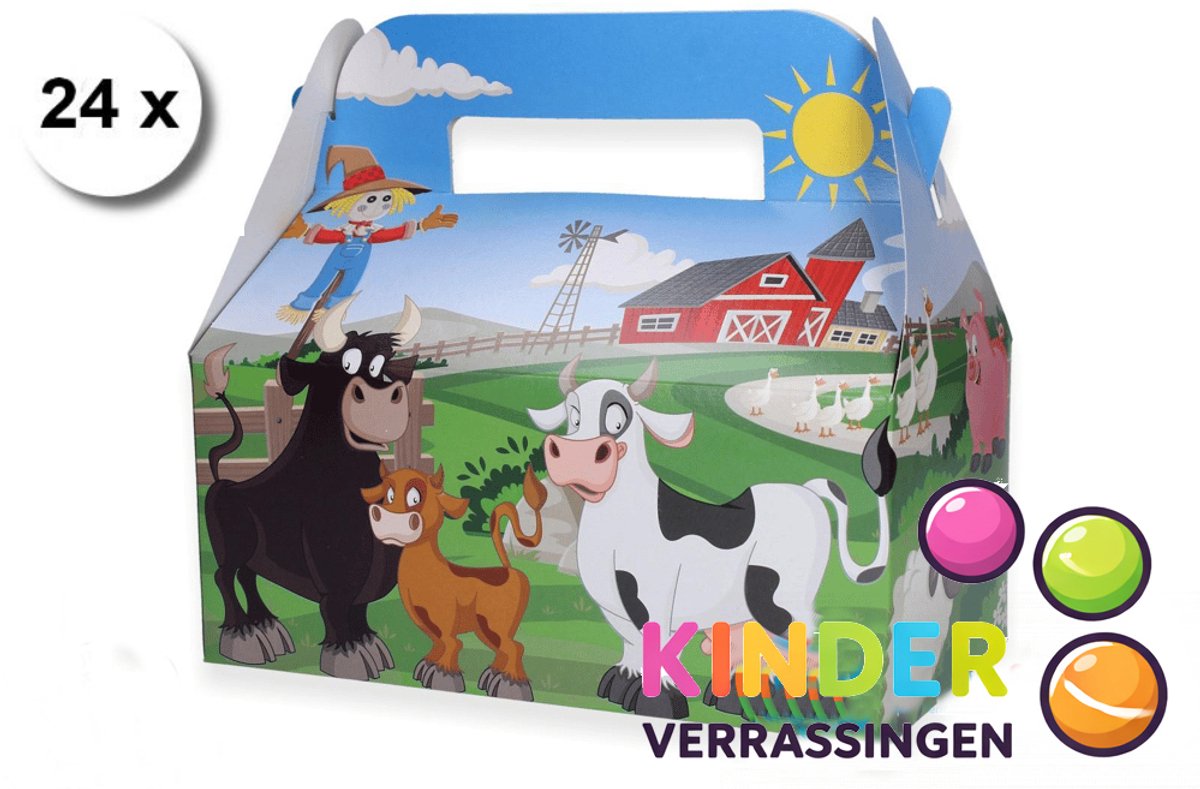 24 stuks menubox smulbox traktatiedoosje - BOERDERIJ - 22 (lengte) x 11.5 (breedte) x 10 cm hoogte tot vouwpunt - uitdeeldoosje - kinderfeestje