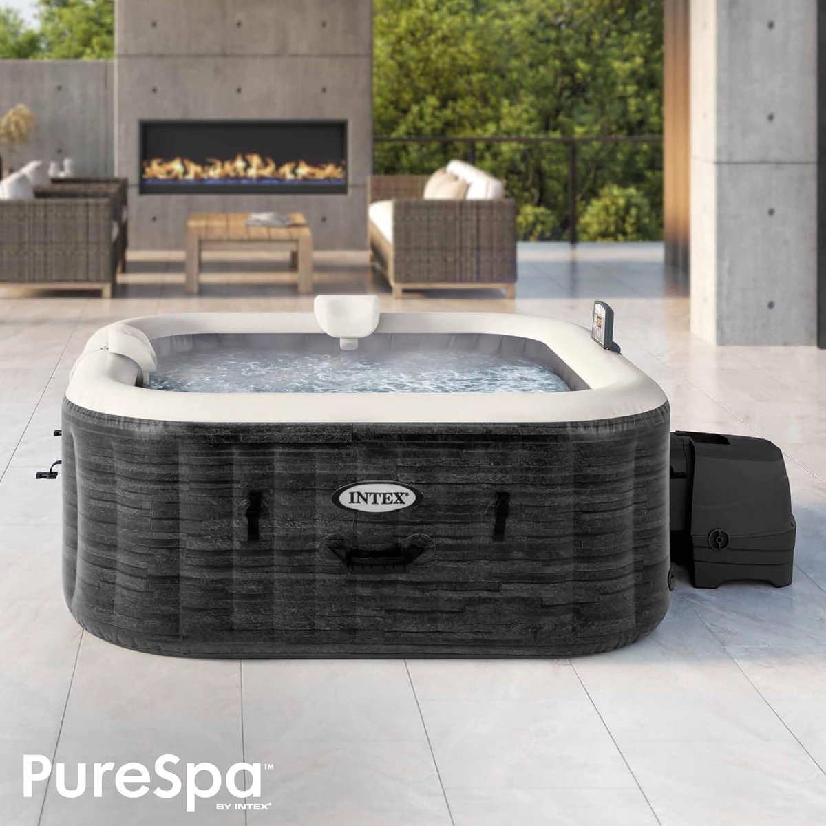 Opblaasbare Hottub Spa 175x175 cm – 795L – 120 Jets – 220V Verwarming – 4 Personen – Vierkante Jacuzzi voor Binnen & Buiten – Compact Wellness Spa Grijs – Laura