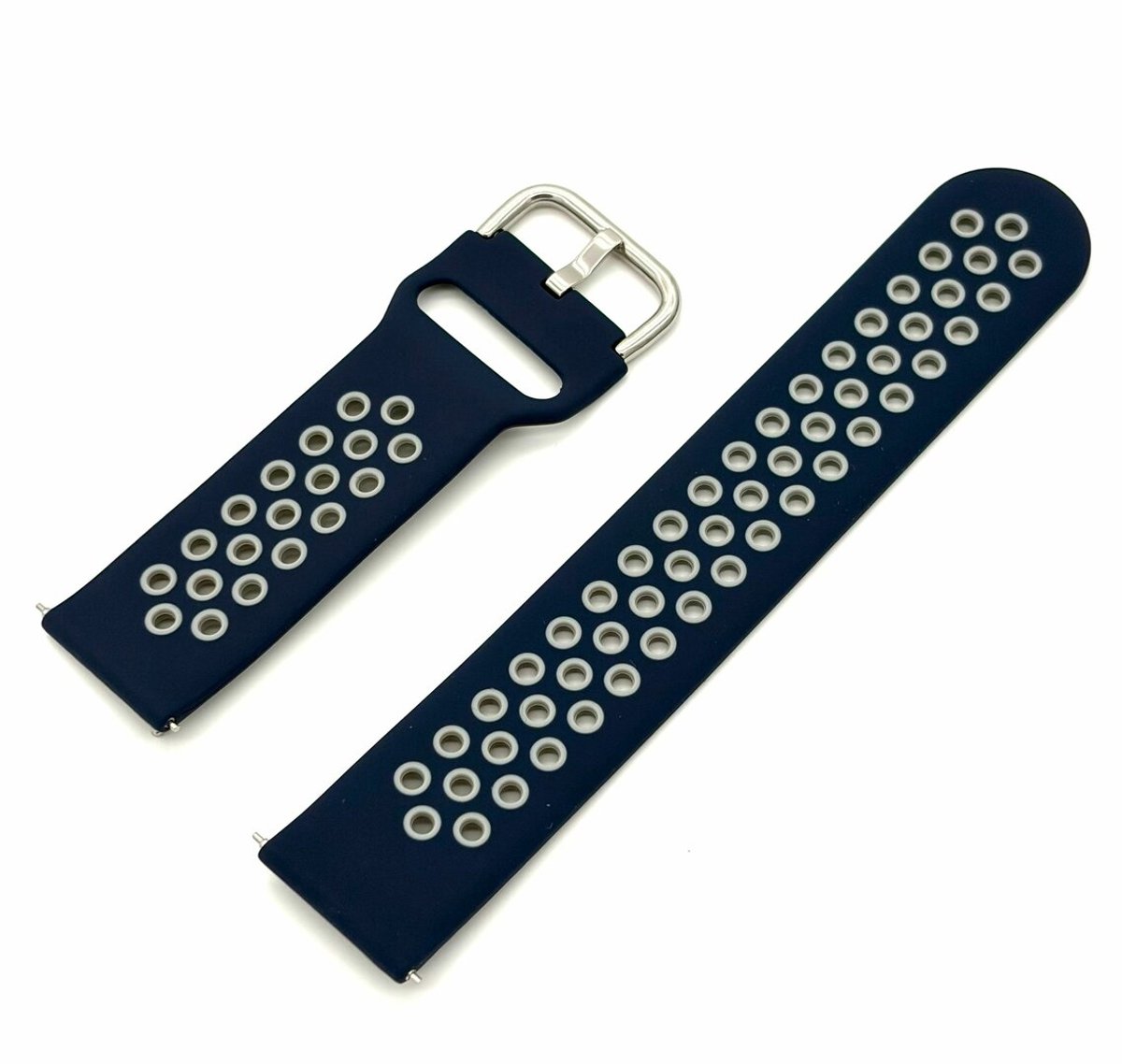 Geschikt voor Garmin Venu / Vivoactive / Forerunner / Vivomove / Fitbit Versa 2 – Sport Bandje – Quick Release – Blauw/Grijs