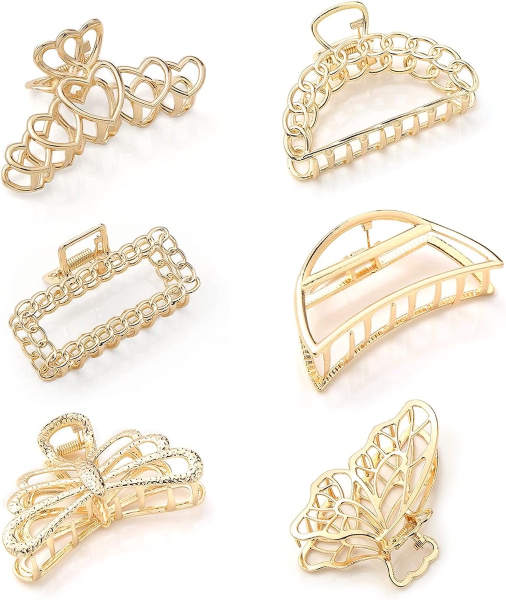 Set van 6 Grote Metalen Haarclips Goud - Non-slip Klem voor Dunne en Dikke Kruinen