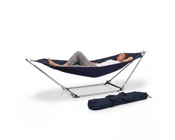 Campart Hangmat met Standaard BE-0640 - Opvouwbaar en lichtgewicht - Stalen Frame - Draagvermogen 150 kilo - inclusief Opbergtas - Blauw