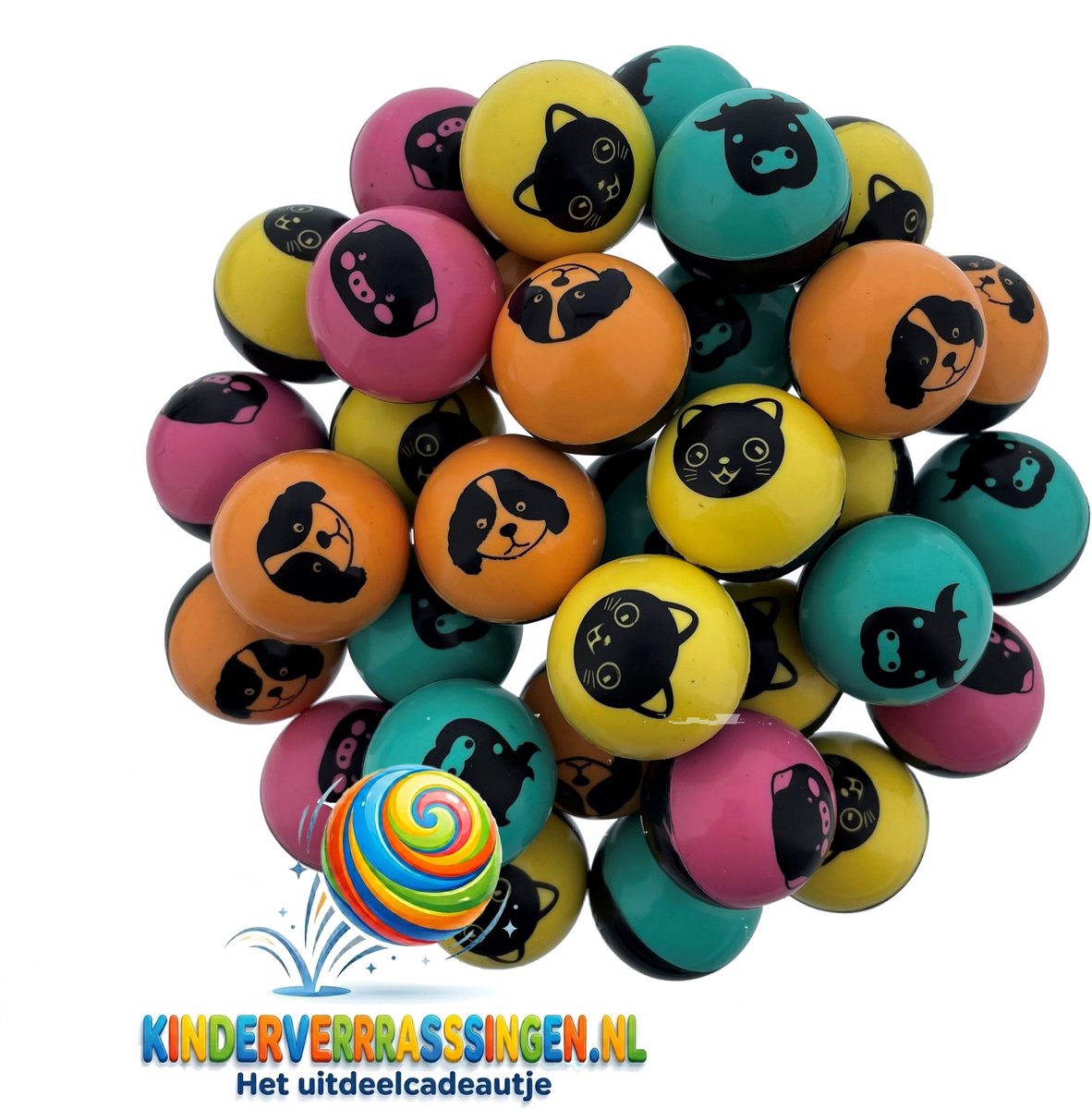 100 Stuiterballen Mix 32 mm dierenprint uitdeelcadeautjes traktatie kinderfeestje