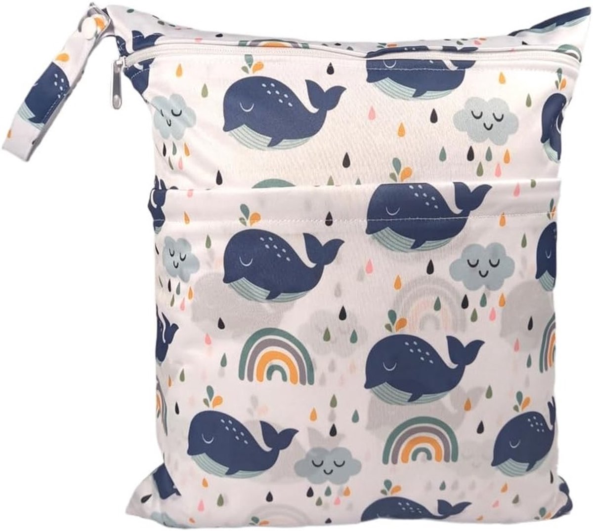 Luiertas voor kleuterschool - Waterdichte wetbag met cartoon dierenprint - Stoffen luiers tas met ritssluiting - Herbruikbare natte droogzak voor onderweg - Whale design