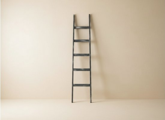 Zwarte decoratieladder met een 'old look'. De ladder heeft zes treden.