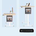 Elektrisch zit-sta bureau met grijze opbergtas, in hoogte verstelbaar. Incl. bedieningspaneel met display.