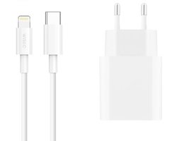 Unieke iPhone Snellader met Lightning kabel – USB C adapter en USB C naar Lightning oplaadkabel 1 meter – geschikt voor Apple iPhone 14 / 13 / 12 / 11 – Fast Charger – wit – WiseQ