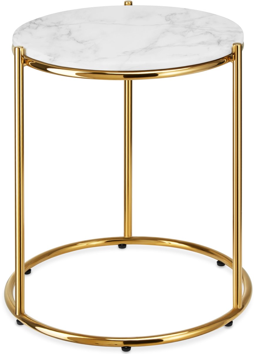 Tectake Bijzettafel - Tafelblad in Marmerlook - 43 x 43 x 50,5 cm - Wit/Goud - Koffietafel - Salontafel - Tafeltje voor Woonkamer, Slaapkamer of Kantoor - Draagkracht 12kg - Banktafel - Bedtafel