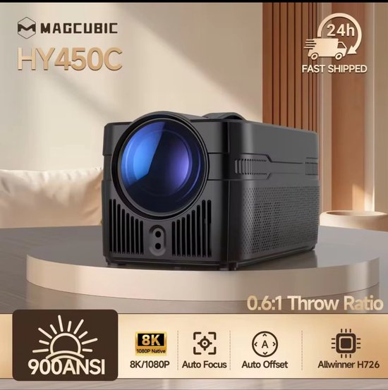 Ultra Short Throw Projector 1080P Full HD 900 ANSI Lumen Android Smart WiFi6 Bluetooth Auto Focus