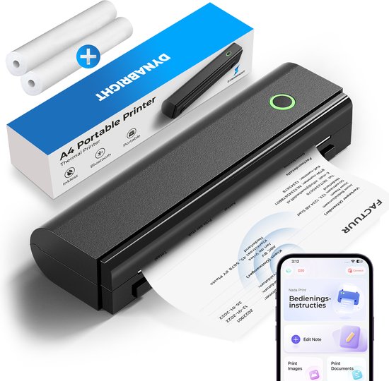 Foto: Dynabright draadloze thermische printer usb usb c pocket printer voor smartphone incl 2 rollen papier draagbare mini printer voor mobiel tablet en laptop a4 us letter thuis school onderweg bluetooth