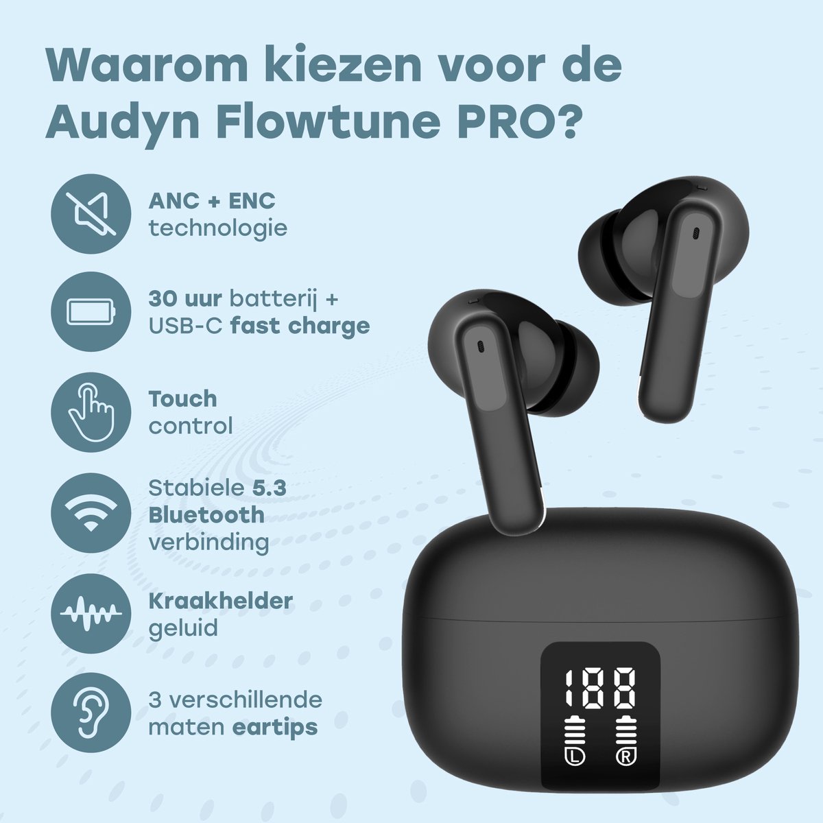 Audyn FlowTune Pro - ANC oordopjes met 30 uur batterij