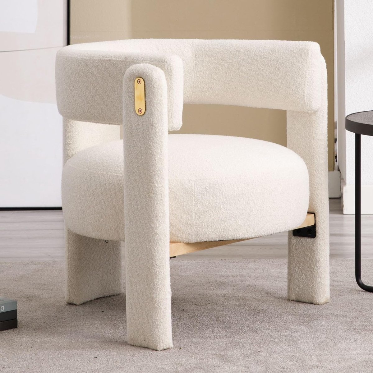 Fauteuil Accentstoel Kunstbont - Loungestoel met Armleuningen, Gestoffeerde Kaptafelstoel Woonkamer en Slaapkamer Wit - 71x67x70 cm - Vermissen