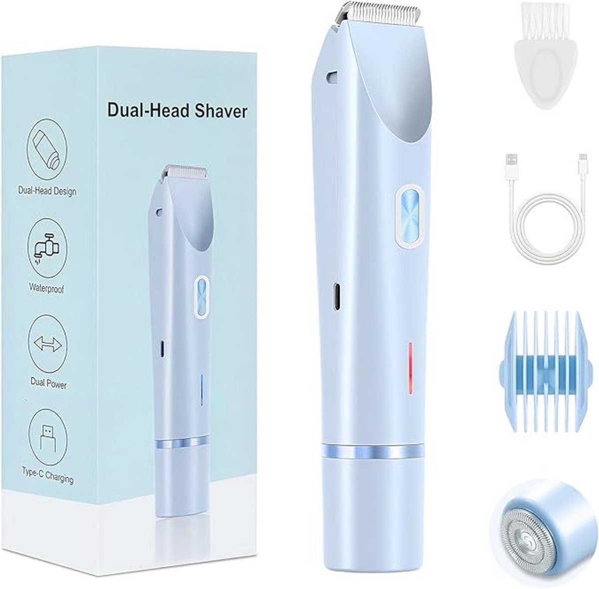 Bikini Trimmer Voor Dames – 2-in-1 Elektrisch Scheerapparaat – Pijnloos Keramisch Mes – Waterdicht – Oplaadbaar – Voor Lichaam, Benen en Oksels