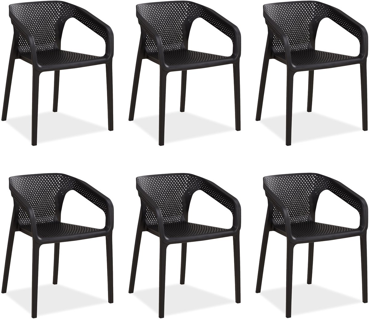 Homestyle4u Tuinstoelen - Set van 6 - Stapelstoelen - Kkunststof - Zwart