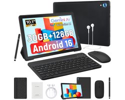 Hotlight 10.1 Kindertablet - Android 16 tablet - 6+24GB RAM- 128GB ROM - Gemini AI- Met Toetsenbord, Muis, Oordopjes & Bescherming – Zwart