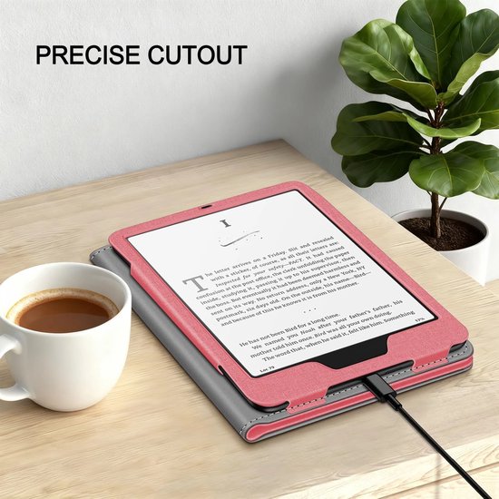 Linnenstructuur Beschermhoes Met Standaard - Geschikt voor Kindle Paperwhite 6 - Ebook hoes met standaard en handriem - roze — afbeelding 4