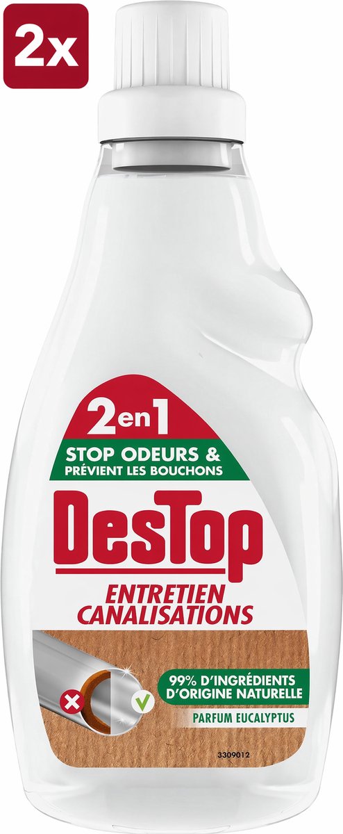 2 x DesTop - Onderhoud Leidingen - Ecologisch met Witte Azijn - Natuurlijke Ingrediënten - Eucalyptusgeur - 750 ml