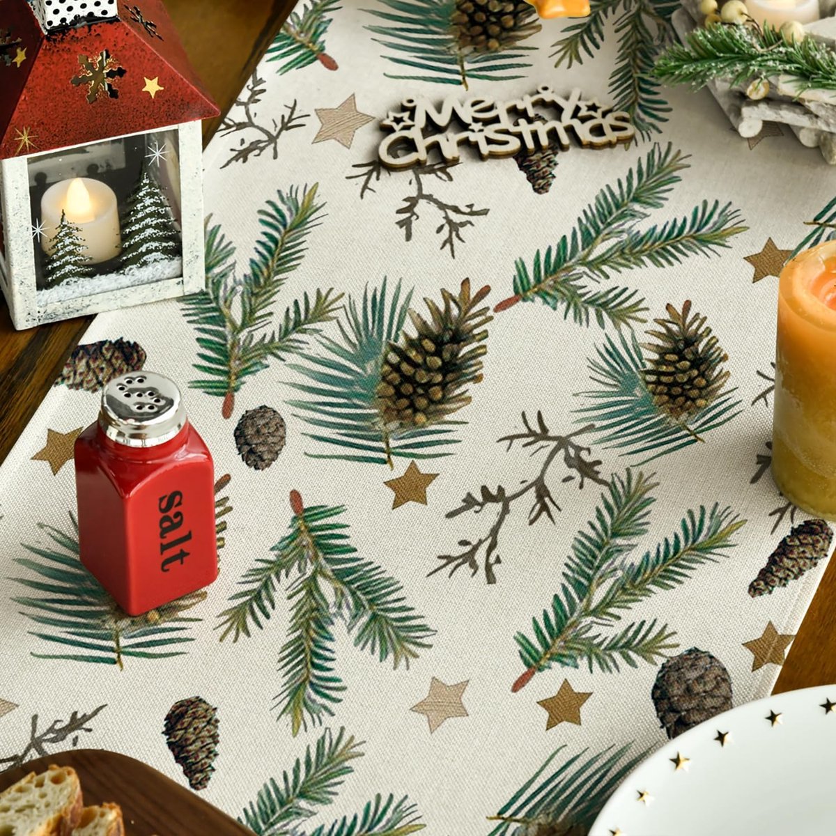Tafelloper met Dennenappels en Bladeren - Winter en Kerst Decoratie (40x100 cm)