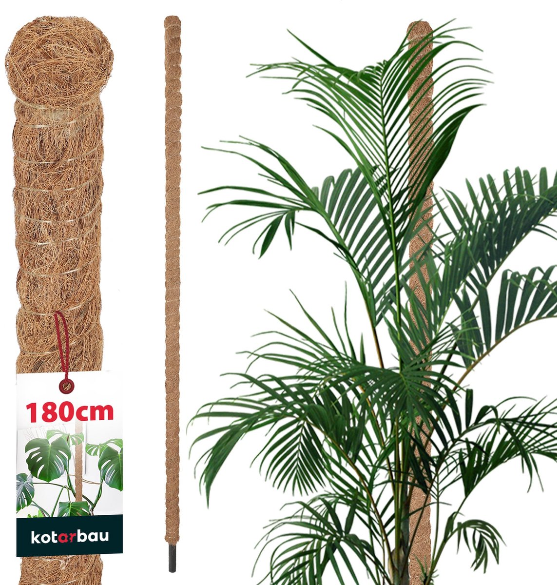 KOTARBAU® Kokosstok, Plantenstok, ⌀ 3,2 x 180 cm, Kokosstaaf, Klimhulp Monstera, Bruin, Kokosvezel, Klimhulp, Plantenstaaf, Kokosstok voor Monstera, Kokosstaaf voor Klimplanten