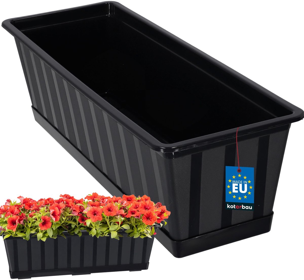 KOTARBAU® Balkonbak, Bloembak voor Balkon, Kunststof, 50 x 18 x 14 cm, Plantenbak, Antraciet, Plantenbak Balkon, met Schotel, Rechthoekig