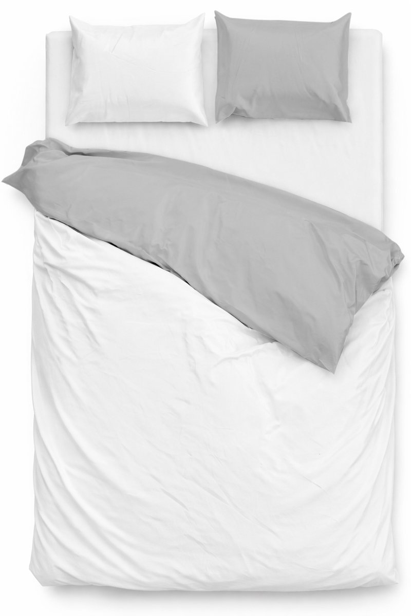 Lovéron DuoVibe - Dekbedovertrek Effen - Tweepersoons - Katoen - 200x200/220 cm - Wit/Grijs