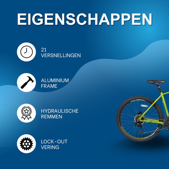 Mountainbike - Voor heren - 21 versnellingen, hydraulische schijfremmen, vergrendelbare verende vork, 27,5 inch (70 cm) wiel - Green-21 van Merkloos — afbeelding 2