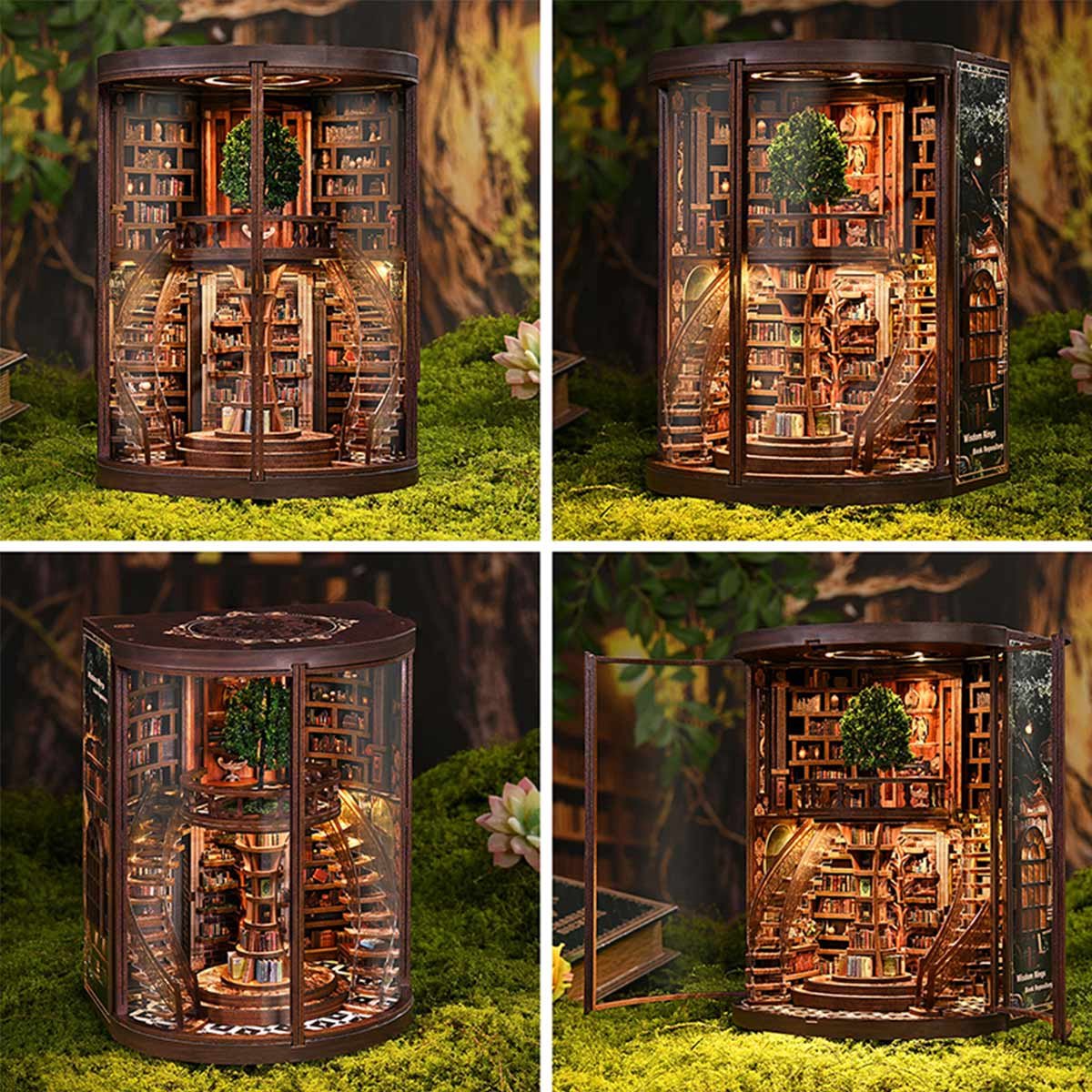 Miniatuur Bouwpakket-DIY Book Nook Kit-DIY Miniatuur Boekenkast met LED & Deur – Houten 3D Puzzel Bibliotheek – Touch Verlichting – Decoratie & Cadeau voor Volwassenen — afbeelding 10