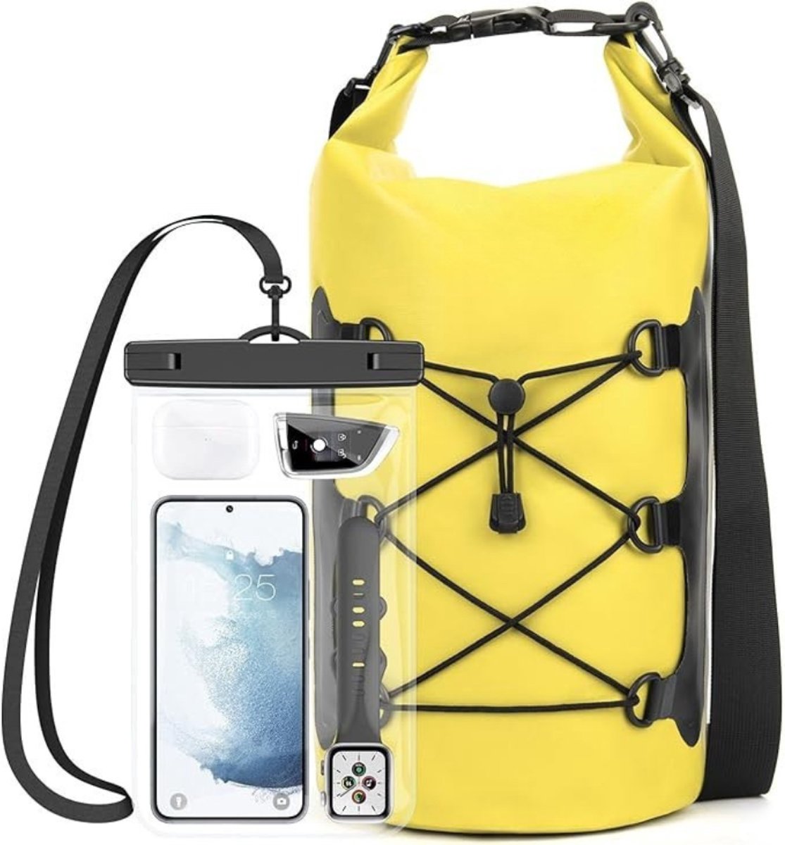 Drybag met Waterdichte Telefoon Pouch - Waterdichte Tas / Rugzak - Strandtas - Zwemtas - Wetbag - Droogtas - Outdoor Tas - PVC/Nylon - 10L - Geel - van Imperatoris