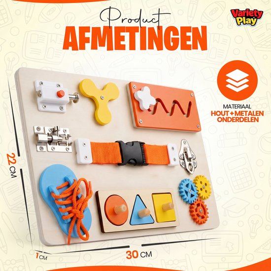 Montessori Busy Board - Educatief Houten Activiteitenbord - Reisspeelgoed - Sensorisch Speelgoed voor Baby & Peuter - Fijne Motoriek Ontwikkeling van VarietyPlay — afbeelding 3