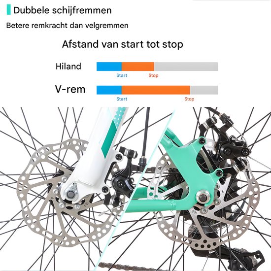 Dames mountainbike - Voor recreatief gebruik / MTB-liefhebbers - 18 versnellingen, voorvorkvering, dubbele mechanische schijfremmen - Aluminium, groen, 66 cm van Merkloos — afbeelding 4