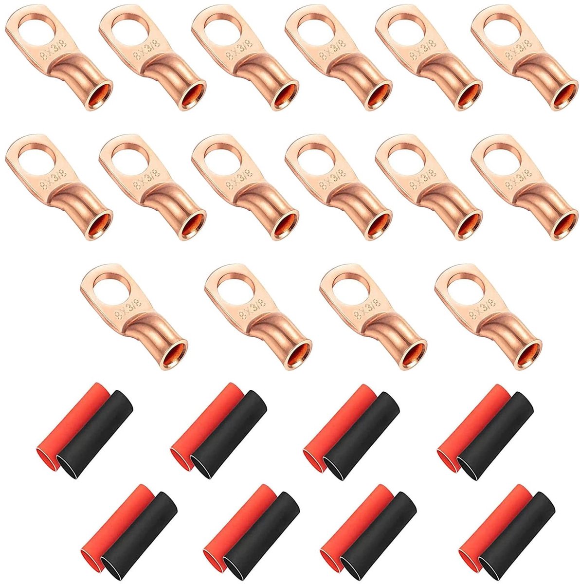 Dailygoods - Dailygoody - Koperdraadklemmen - Accukabelpluggen - Met krimpkousen - 32 stuks - Hoogwaardige geleiding - Ideaal voor elektrisch werk - Inclusief krim.