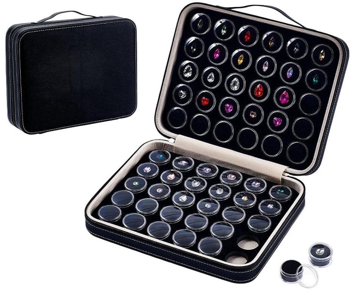 Dailygoods - Dailygoody - Edelstenen Sieraden Vitrine - Opbergdoos voor Diamanten - Kunststof - Zwart - 60 Stuks - Ideaal voor Kristallen Ringen en Sieraden - Comp...