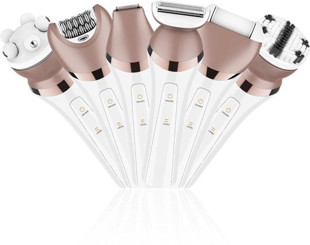 Epilator voor dames - Elektrisch scheerapparaat voor dames - Privéscheerapparaat - Bikinilijntrimmer - Lichaamshaar verwijderen - Gezicht, benen en oksels - Nat en droog - Met led-lampje - 6-in-1