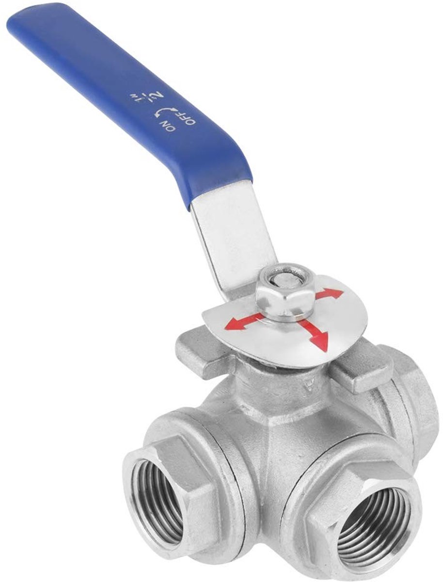 Dailygoods - Dailygoody - 1/2 Inch Ball Valve - Roestvrij Staal - Duurzaam en Betrouwbaar - Compact Formaat - Drieweg T Type - Geschikt voor Water, Olie en Ga