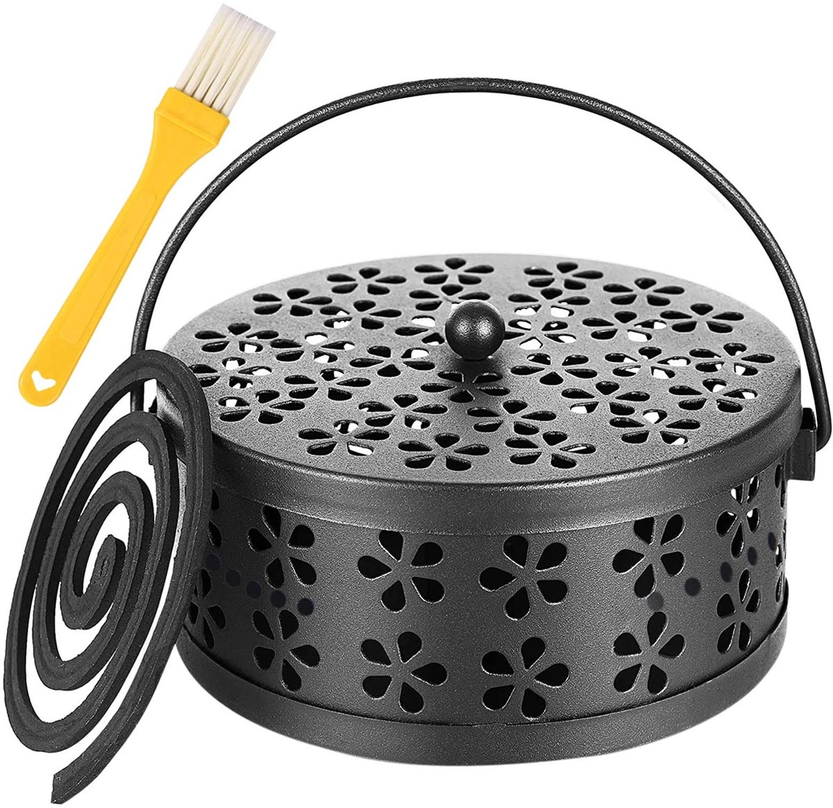 Dailygoods - Dailygoody - Muggenspiraal houder - Metalen muggenspoelhouder - Robuust en duurzaam - Brons/Zwart - Retro design - Ideaal voor buiten - 15 x 15 x 21 c