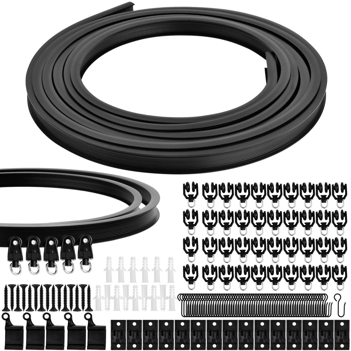Dailygoods - Dailygoody - Flexibele Gordijnrail - 5 Meter - Inclusief Accessoires - Zwart/Wit - Perfect voor Raambekleding - Geschikt voor Douches en Scheidin