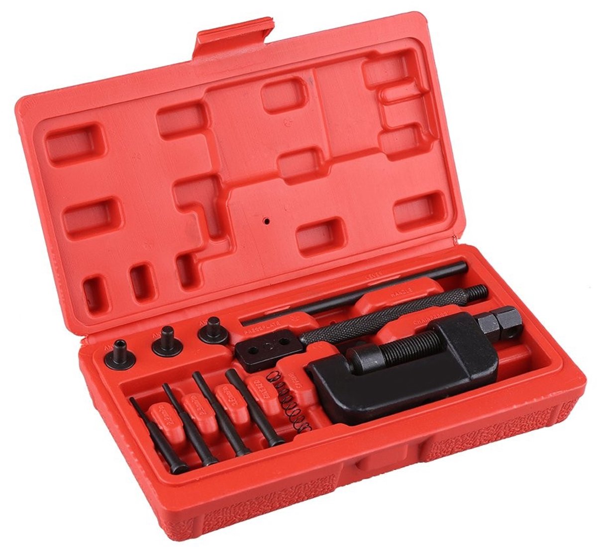 Dailygoods - Dailygoody - Gereedschapsset voor kettingklinknagels - Klinknagelverwijderaar - 13-delig - Motorfiets reparatieset - Geschikt voor 420-630 kettingen -.
