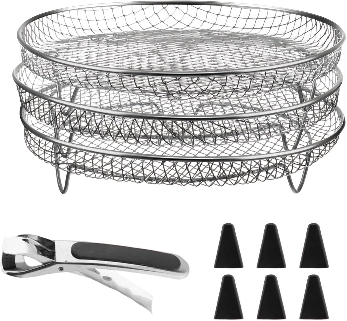 Dailygoods Dailygoody 3-delige set roestvrijstalen stapelbare manden Airfryer accessoires Duurzaam en veelzijdig Geschikt voor heteluchtfriteuse